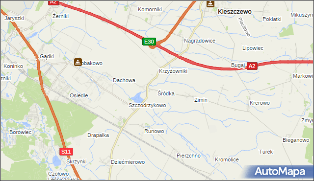 mapa Śródka gmina Kleszczewo, Śródka gmina Kleszczewo na mapie Targeo