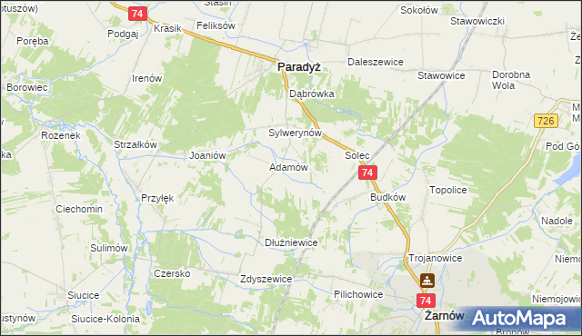 mapa Stanisławów gmina Paradyż, Stanisławów gmina Paradyż na mapie Targeo