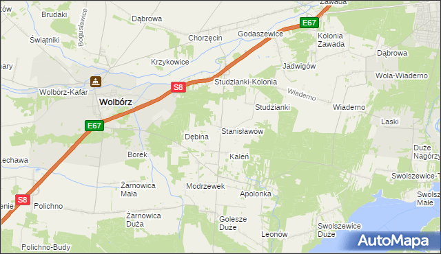 mapa Stanisławów gmina Wolbórz, Stanisławów gmina Wolbórz na mapie Targeo