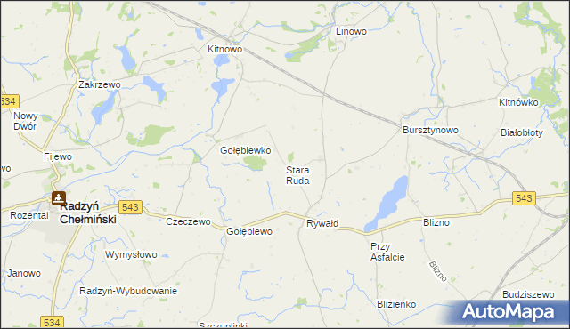 mapa Stara Ruda gmina Radzyń Chełmiński, Stara Ruda gmina Radzyń Chełmiński na mapie Targeo