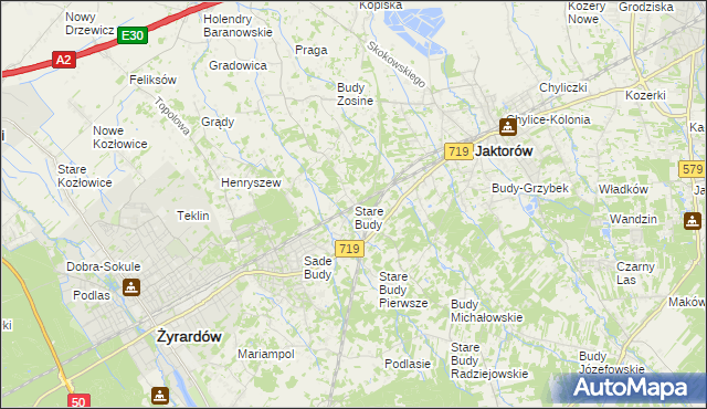 mapa Stare Budy gmina Jaktorów, Stare Budy gmina Jaktorów na mapie Targeo