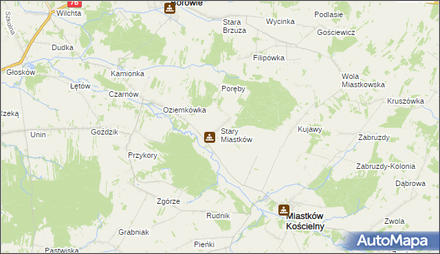 mapa Stary Miastków, Stary Miastków na mapie Targeo