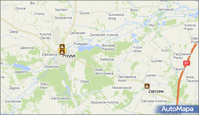 mapa Stefanów gmina Przytyk, Stefanów gmina Przytyk na mapie Targeo