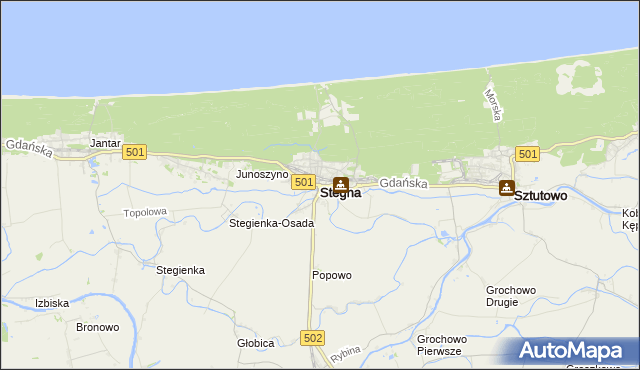 mapa Stegna powiat nowodworski, Stegna powiat nowodworski na mapie Targeo