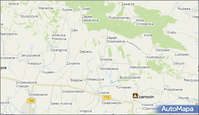 mapa Stradów gmina Czarnocin, Stradów gmina Czarnocin na mapie Targeo
