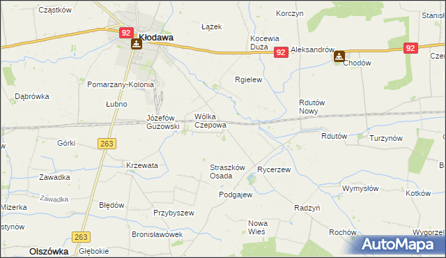 mapa Straszków gmina Kłodawa, Straszków gmina Kłodawa na mapie Targeo