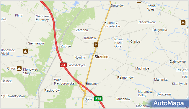 mapa Strzelce powiat kutnowski, Strzelce powiat kutnowski na mapie Targeo