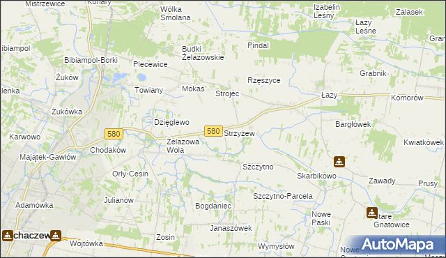 mapa Strzyżew gmina Kampinos, Strzyżew gmina Kampinos na mapie Targeo