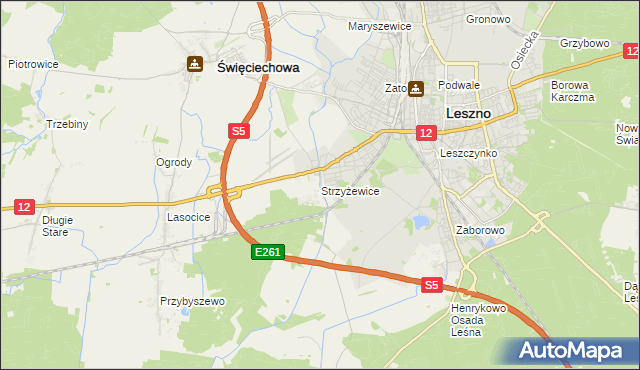 mapa Strzyżewice gmina Święciechowa, Strzyżewice gmina Święciechowa na mapie Targeo