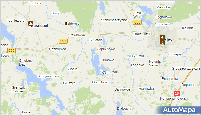 mapa Sumowo gmina Sejny, Sumowo gmina Sejny na mapie Targeo