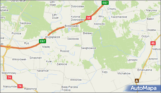 mapa Świątkowice gmina Lututów, Świątkowice gmina Lututów na mapie Targeo