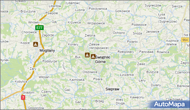 mapa Świątniki Górne, Świątniki Górne na mapie Targeo