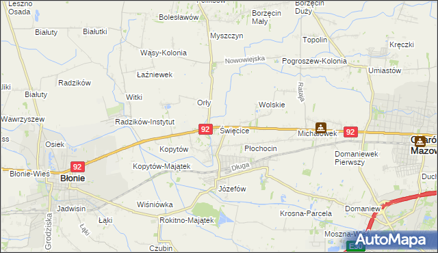 mapa Święcice gmina Ożarów Mazowiecki, Święcice gmina Ożarów Mazowiecki na mapie Targeo