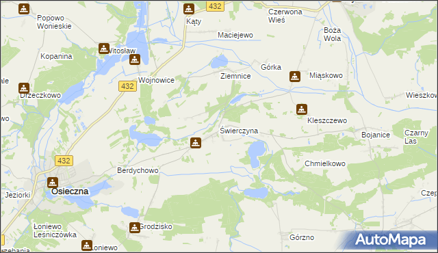 mapa Świerczyna gmina Osieczna, Świerczyna gmina Osieczna na mapie Targeo