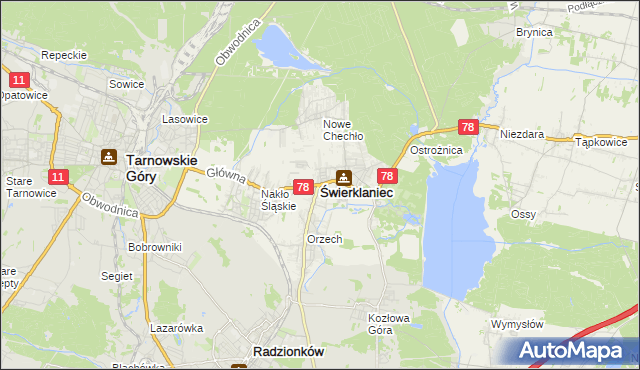 mapa Świerklaniec, Świerklaniec na mapie Targeo