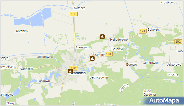 mapa Szamoty gmina Szamocin, Szamoty gmina Szamocin na mapie Targeo