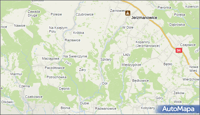 mapa Szklary gmina Jerzmanowice-Przeginia, Szklary gmina Jerzmanowice-Przeginia na mapie Targeo