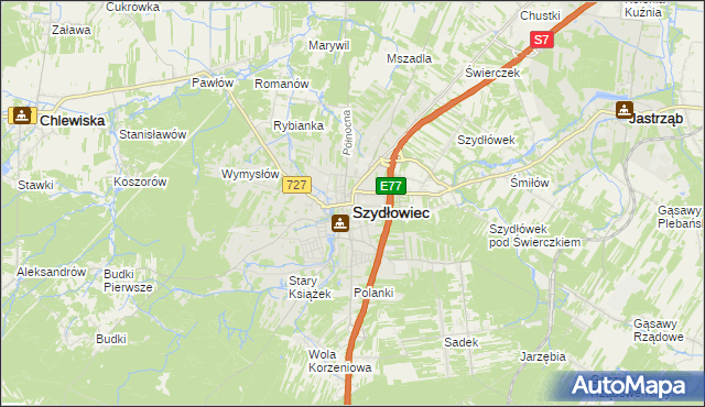 mapa Szydłowiec, Szydłowiec na mapie Targeo
