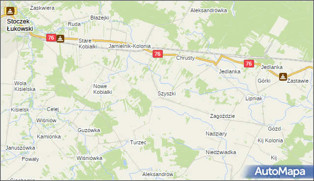 mapa Szyszki gmina Stoczek Łukowski, Szyszki gmina Stoczek Łukowski na mapie Targeo