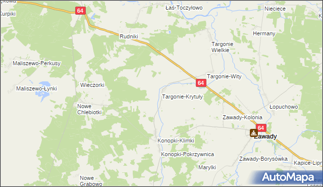 mapa Targonie-Krytuły, Targonie-Krytuły na mapie Targeo