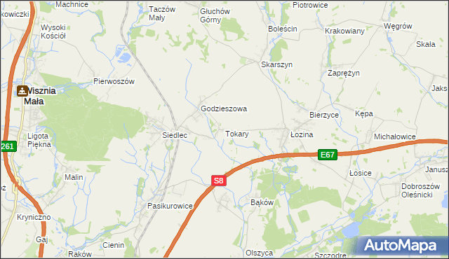 mapa Tokary gmina Długołęka, Tokary gmina Długołęka na mapie Targeo