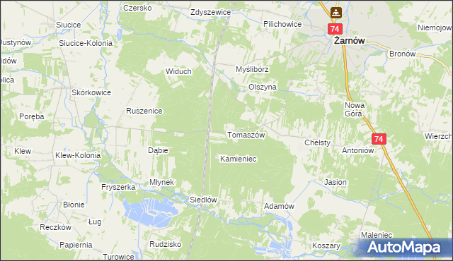mapa Tomaszów gmina Żarnów, Tomaszów gmina Żarnów na mapie Targeo