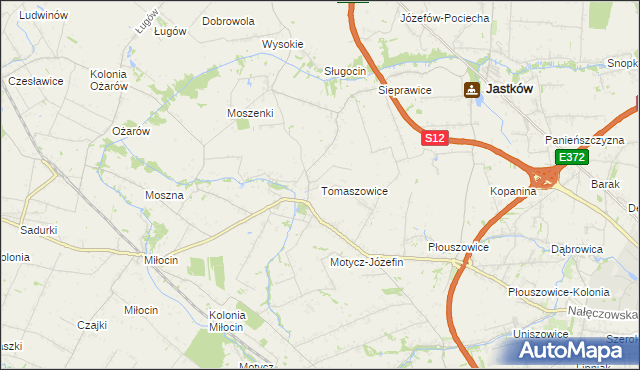 mapa Tomaszowice gmina Jastków, Tomaszowice gmina Jastków na mapie Targeo