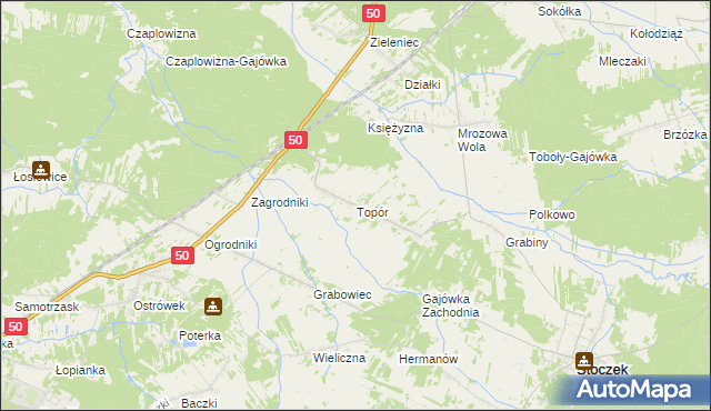 mapa Topór gmina Stoczek, Topór gmina Stoczek na mapie Targeo