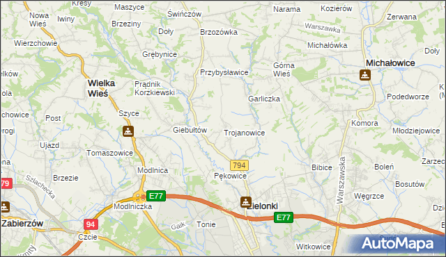 mapa Trojanowice gmina Zielonki, Trojanowice gmina Zielonki na mapie Targeo