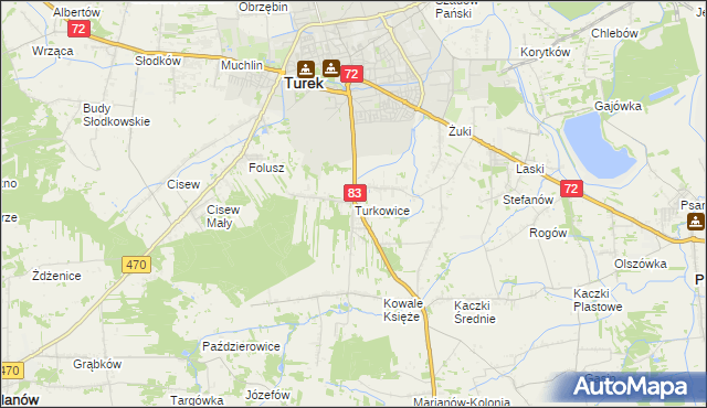 mapa Turkowice gmina Turek, Turkowice gmina Turek na mapie Targeo