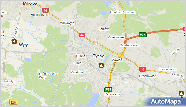 mapa Tychów, Tychy na mapie Targeo