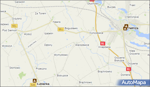 mapa Warszewice gmina Łubianka, Warszewice gmina Łubianka na mapie Targeo