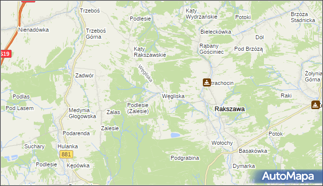mapa Węgliska gmina Rakszawa, Węgliska gmina Rakszawa na mapie Targeo