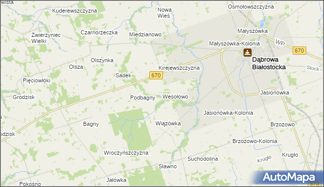 mapa Wesołowo gmina Dąbrowa Białostocka, Wesołowo gmina Dąbrowa Białostocka na mapie Targeo