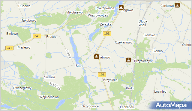 mapa Wiatrowo gmina Wągrowiec, Wiatrowo gmina Wągrowiec na mapie Targeo