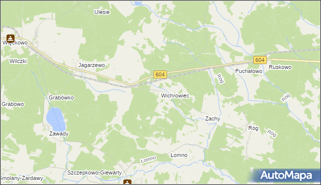 mapa Wichrowiec gmina Janowo, Wichrowiec gmina Janowo na mapie Targeo