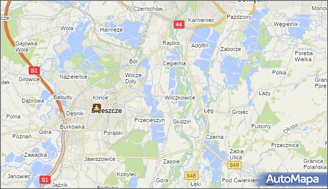 mapa Wilczkowice gmina Brzeszcze, Wilczkowice gmina Brzeszcze na mapie Targeo
