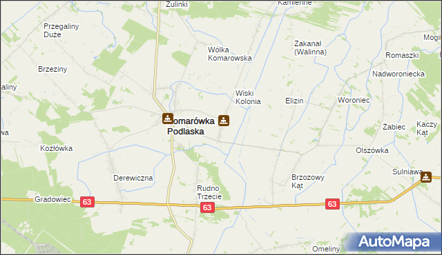 mapa Wiski gmina Komarówka Podlaska, Wiski gmina Komarówka Podlaska na mapie Targeo