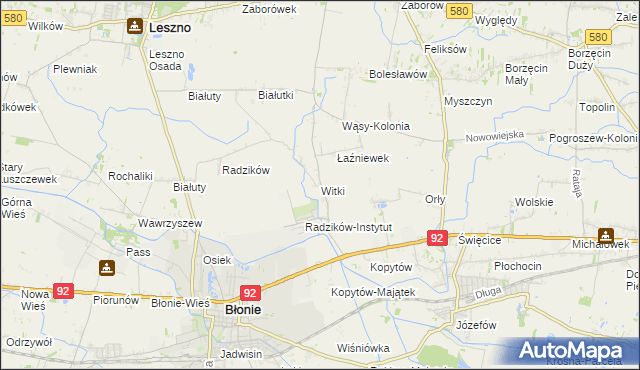 mapa Witki gmina Błonie, Witki gmina Błonie na mapie Targeo