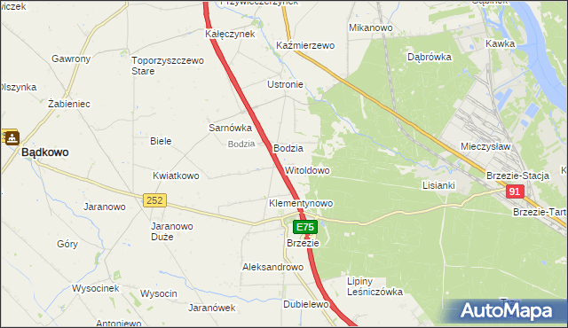 mapa Witoldowo gmina Brześć Kujawski, Witoldowo gmina Brześć Kujawski na mapie Targeo