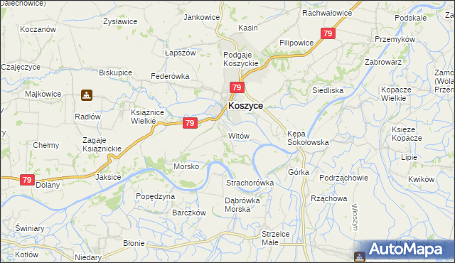mapa Witów gmina Koszyce, Witów gmina Koszyce na mapie Targeo