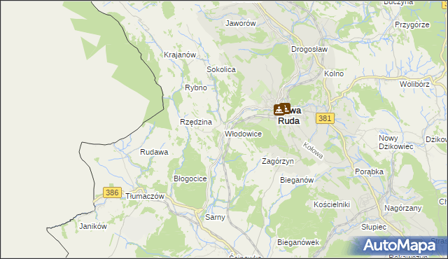 mapa Włodowice gmina Nowa Ruda, Włodowice gmina Nowa Ruda na mapie Targeo