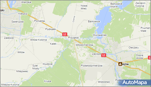 mapa Włodzimierzów gmina Sulejów, Włodzimierzów gmina Sulejów na mapie Targeo