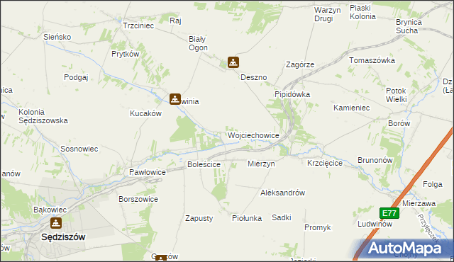 mapa Wojciechowice gmina Sędziszów, Wojciechowice gmina Sędziszów na mapie Targeo