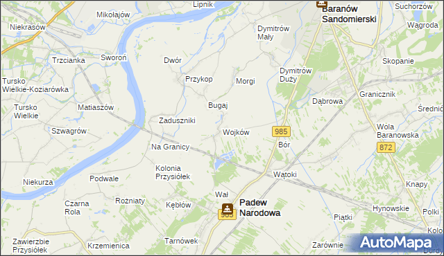 mapa Wojków gmina Padew Narodowa, Wojków gmina Padew Narodowa na mapie Targeo