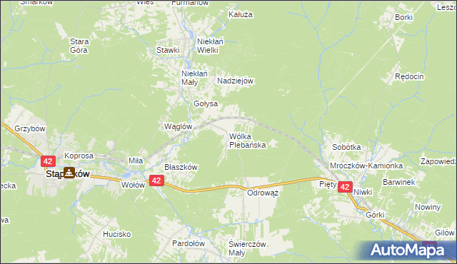 mapa Wólka Plebańska gmina Stąporków, Wólka Plebańska gmina Stąporków na mapie Targeo