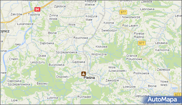 mapa Woźniczna, Woźniczna na mapie Targeo