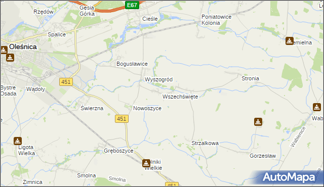 mapa Wszechświęte gmina Oleśnica, Wszechświęte gmina Oleśnica na mapie Targeo