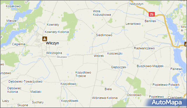 mapa Wtórek gmina Wilczyn, Wtórek gmina Wilczyn na mapie Targeo