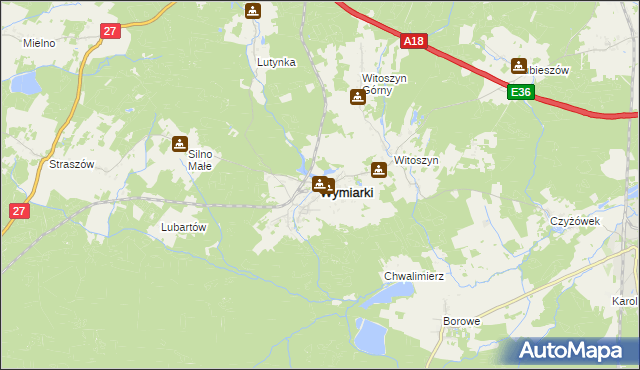 mapa Wymiarki powiat żagański, Wymiarki powiat żagański na mapie Targeo